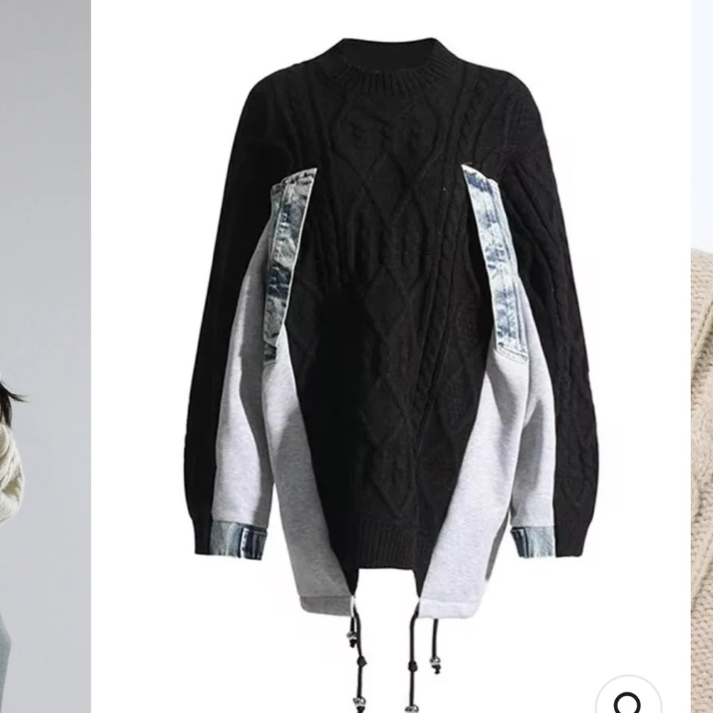 Women's black and Gray-one size- round neck, patchwork, L/S, Sweater/mini dress.